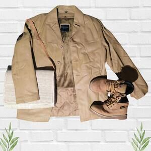 Dimension New York Men's/Women's Tan Genuine‎ Leather Vintage Jacket Coat Size M